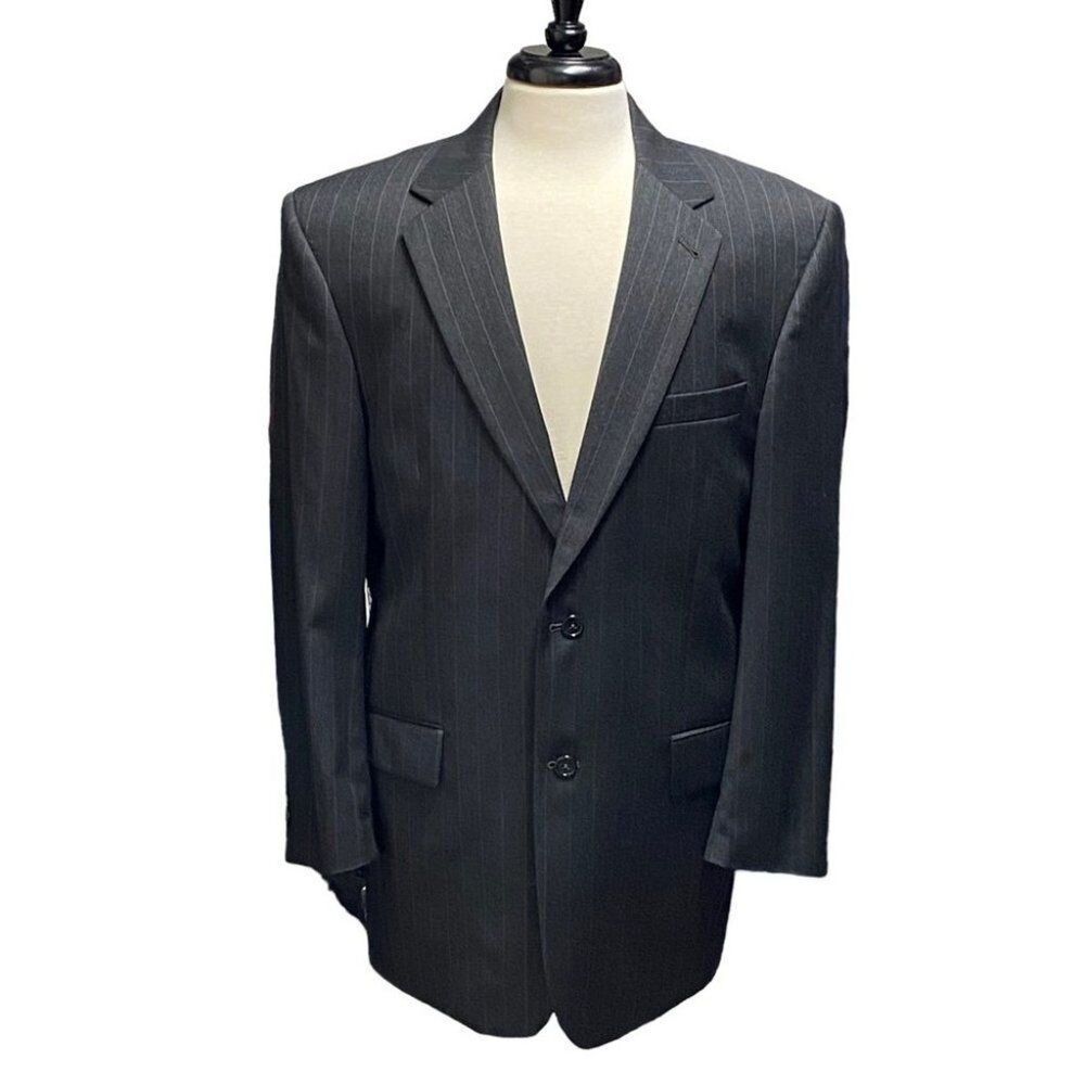 Jos A Bank Suit Jacket Blazer Mens 41R Dark Charcoal Pinstripe Wool Lined